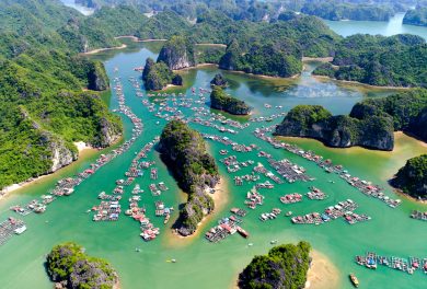 Cai Beo floating village, Cat Ba Island from above